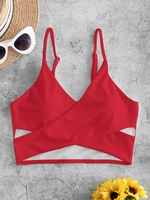 ZAFUL Haut de Bikini Côtelé Croisé en Avant S Rouge