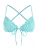 ZAFUL Haut de Bikini Côtelé Croisé Noué en Avant à Volants M Bleu clair