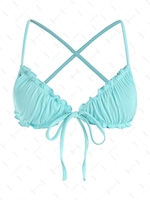 ZAFUL Haut de Bikini Côtelé Croisé Noué en Avant à Volants S Bleu clair