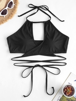 ZAFUL Haut de Bikini Côtelé Enveloppé de Grande Taille à Col Halter Xl Noir