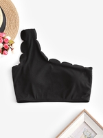 ZAFUL Haut de Bikini Côtelé Festonné à Une Epaule L Noir