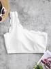 ZAFUL Haut de Bikini Côtelé Festonné à Une Epaule M Blanc