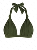 ZAFUL Haut de Bikini Côtelé Noué à Col Halter M Vert profond