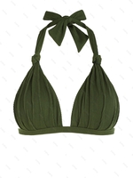 ZAFUL Haut de Bikini Côtelé Noué à Col Halter M Vert profond
