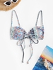 ZAFUL Haut de Bikini Côtelé Noué en Avant à Imprimé Cachemire S Bleu clair