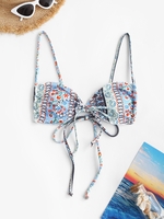 ZAFUL Haut de Bikini Côtelé Noué en Avant à Imprimé Cachemire S Bleu clair