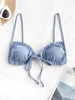 ZAFUL Haut de Bikini Côtelé Noué en Avant à Volants S Bleu clair