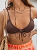 ZAFUL Haut de Bikini Côtelé Noué en Avant S Café profond