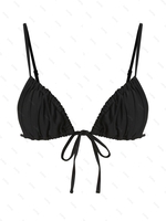 ZAFUL Haut de Bikini de Base Noué en Avant en Couleur Unie M Noir