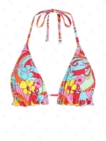 ZAFUL Haut de Bikini Fleuri à Volants à Col Halter L Multi a