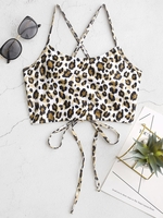 ZAFUL Haut de Bikini Léopard Croisé à Lacets L Multi a