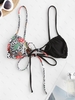 ZAFUL Haut de Bikini Léopard Fleuri Côtelé Noué en Avant M Noir
