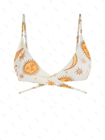 ZAFUL Haut de Bikini Plongeant à Imprimé Soleil et Lune L Blanc