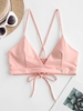 ZAFUL Haut de Bikini Rembourré Tressé à Lacets à Bretelle L Rose clair