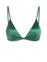 ZAFUL Haut de Bikini Soyeux en Couleur Unie L Vert