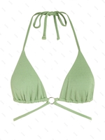 ZAFUL Haut de Bikini Texturé Bague en O à Col Halter M Vert clair