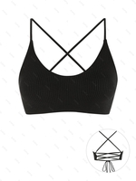 ZAFUL Haut de Bikini Texturé Croisé à Lacets L Noir