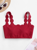 ZAFUL Haut de Bikini Texturé Festonné L Rouge lave