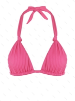 ZAFUL Haut de Bikini Texturé Noué en Jacquard à Col Halter S Rose clair