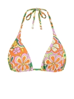 ZAFUL Haut de Bikini Triangle Fleuri à Col Halter L Orange