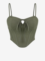 ZAFUL Haut de Caraco Côtelé à Col Noué Style Corset Bustier M Vert clair