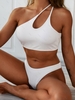 ZAFUL Haut de Maillot de Bain Court Découpé Côtelé à Une Epaule L Blanc