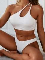 ZAFUL Haut de Maillot de Bain Court Découpé Côtelé à Une Epaule L Blanc