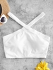 ZAFUL Haut de Maillot de Bain Côtelé à Col V S Blanc