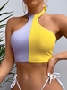 ZAFUL Haut de Maillot de Bain Côtelé en Blocs de Couleurs à Col Halter M Jaune