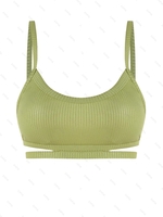 ZAFUL Haut de Maillot de Bain Côtelé Métallisé à Bretelle à Paillettes L Vert