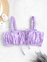 ZAFUL Haut de Maillot de Bain Elastique Plissé à Bretelle à Cordon S Violet clair