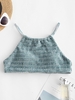 ZAFUL Haut de Maillot de Bain Plissé en Velours avec Trou de Serrure L Bleu clair