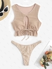 ZAFUL Haut de Tankini Texturé Léopard à Cordon et Bas de Bikini Taille unique Café lumière