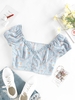 ZAFUL Haut de Trayeuse Court Fleuri à Volants Xl Bleu clair