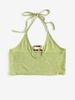 ZAFUL Haut en Tricot Découpé Bague Carrée à Col Halter L Vert clair