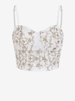 ZAFUL Haut Fleur Brodée Zippé en Fil Métallique M Blanc