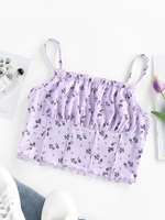 ZAFUL Haut Fleuri Côtelé à Ourlet en Laitue à Volants Xl Violet clair