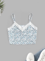 ZAFUL Haut Fleuri Panneau en Dentelle à Bretelle M Blanc