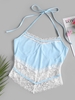 ZAFUL Haut Irrégulier Panneau en Dentelle à Col Halter Xl Bleu clair