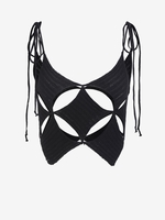 ZAFUL Haut Losange Découpé Tricoté à Epaule Nouée Taille unique Noir