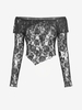 ZAFUL Haut Mouchoir Sexy à Epaule Dénudée en Dentelle Transparente à Manches Longues L Noir