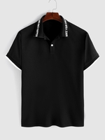 ZAFUL Haut Polo Lettre à Manchette Contrastée avec Bouton M Noir