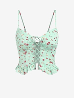 ZAFUL Haut Péplum à Bretelle Fleuri à Lacets S Vert clair