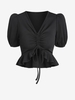 ZAFUL Haut Péplum Côtelé Manches Bouffantes Ourlet à Volants S Noir