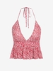 ZAFUL Haut Péplum Ouvert Au Dos Fleuri à Col Halter M Rouge