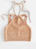 ZAFUL Haut Pull en Tricot Teinté à Col Halter S Orange