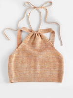 ZAFUL Haut Pull en Tricot Teinté à Col Halter S Orange