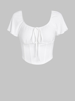 ZAFUL Haut Style Corset Plissé Côtelé à Col Noué M Blanc
