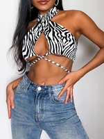 ZAFUL Haut Suspensoir Croisé à Imprimé Zèbre à Col Halter Xl Noir