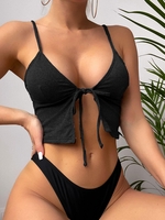 ZAFUL Haut Tankini Court Côtelé Noué à Bretelle S Noir